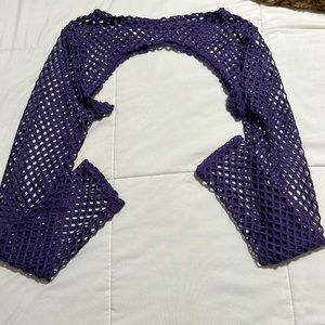 shein purple mesh long sleeve cutout top size S